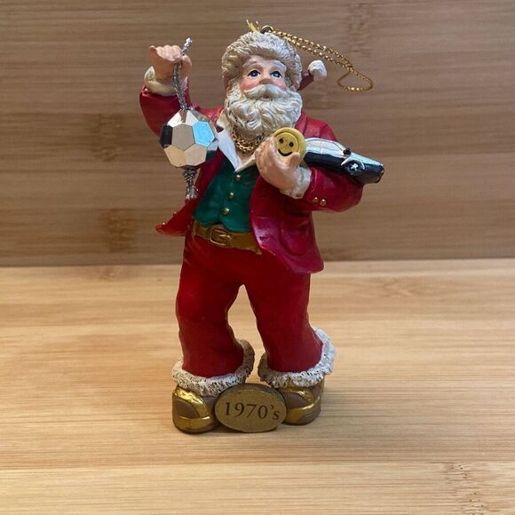 Santa of the 1970s Christmas Tree Ornament Disco Ball Smiley Face EUC No Box - Picture 1 of 10